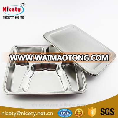 Mirror polished stainless steel compartments fast food serving tray